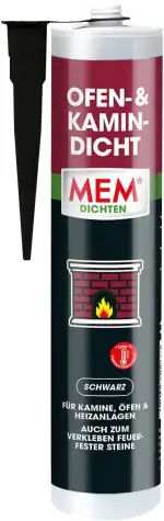 MEM Ofen- & Kamin-Dicht, Dichtungsmasse für Heizanlagen, offene Kamine und Öfen, Auch zum Verkleben und Verfugen geeignet, Hochtemperaturbeständig bis +1200C°, 310 ml Kartusche, Schwarz