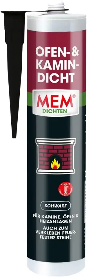 MEM Ofen- & Kamin-Dicht, Dichtungsmasse für Heizanlagen, offene Kamine und Öfen, Auch zum Verkleben und Verfugen geeignet, Hochtemperaturbeständig bis +1200C°, 310 ml Kartusche, Schwarz