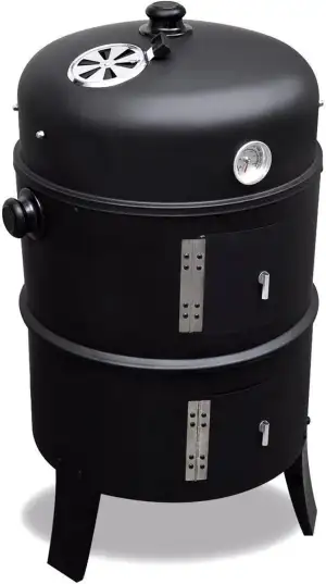 ITA Räuchergrill 3in1 Multifunktional - Grillen, Räuchern, Garen - Modularer Holzkohlegrill Smoker mit Thermometer & regulierbarem Luftabzug am Deckel - Grilltonne Räucherofen