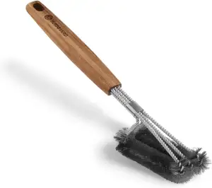 BURNHARD Grillbürste mit 3 Borsten, 42 cm, Griff aus Akazienholz, 15 cm Edelstah