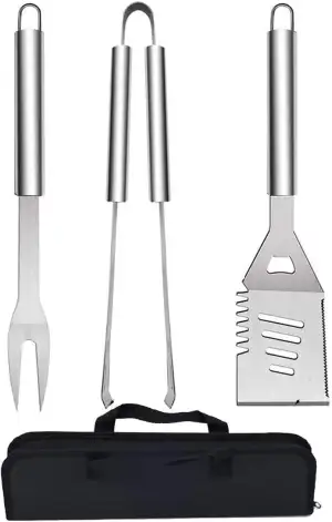 3PCS Edelstahl Grillbesteck-Set, Professionelle Grill Bestecksets in Tragetasche