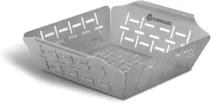 BURNHARD Grillkorb 19 x 19 x 5,5 cm aus Edelstahl für Gemüse, Fleisch und Fisch,