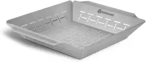 BURNHARD Grillkorb 35,5 x 30 x 5,5 cm aus Edelstahl für Gemüse, Fleisch und Fisc