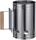 Bambelaa! Grillkohleanzünder mit Griff aus Holz Anzündkamin Brennsäule Grillkamin Anzünder Silber/Schwarz ca. 17x27x27cm (Holzgriff, Silber)