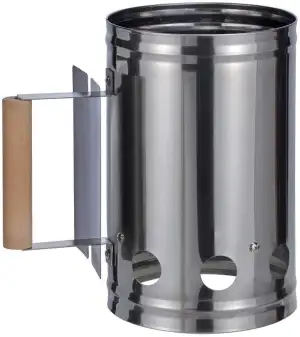 Bambelaa! Grillkohleanzünder mit Griff aus Holz Anzündkamin Brennsäule Grillkamin Anzünder Silber/Schwarz ca. 17x27x27cm (Holzgriff, Silber)