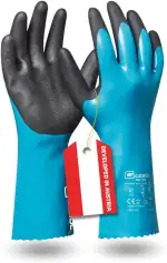 Gebol Grip Tech, lange Gummihandschuhe mit Chemikalienschutz, wasserfeste Nitrilhandschuhe zum Schutz vor Putzmittel, Säure, Fett & Öl, Arbeitshandschuhe mit sicherem Grip, Gr. L-XL (Gr. 9-10), Blau