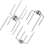 BUYGOO 3 Stück Fleischklammer für Drehspieß, 1 Doppel-Fleischklammer, 2 Vierzinken-Spieße, Fleischnadeln für Grillspieß Edelstahl, für 12 mm Sechseckige, 8–10 mm Quadratische & 13 mm Runde Grillspieße