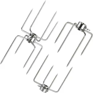BUYGOO 3 Stück Fleischklammer für Drehspieß, 1 Doppel-Fleischklammer, 2 Vierzink