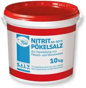 Nitrit Pökelsalz 10kg Eimer 0,4 - 0,5% Natriumnitrit Südsalze Umrötung Wurst Fle