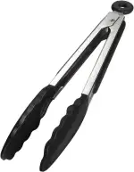 iNeibo Grillzange Küchenzange Zange Küche aus Rostfreim Edelstahl und Silikon Fleischzange Kochzange mit Hitzebeständigem Silikongriff 23cm Schwarz