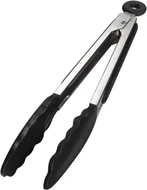 iNeibo Grillzange Küchenzange Zange Küche aus Rostfreim Edelstahl und Silikon Fleischzange Kochzange mit Hitzebeständigem Silikongriff 23cm Schwarz