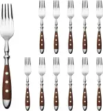 Alata Tafelgabeln 12 Stück, Edelstahl Modernes Braunen Griffen Speisegabel-Set, Gabeln und Löffel Besteck, ideal für Hause Restaurant Festspiel Im Freien Brautpaar, Serie Berlin