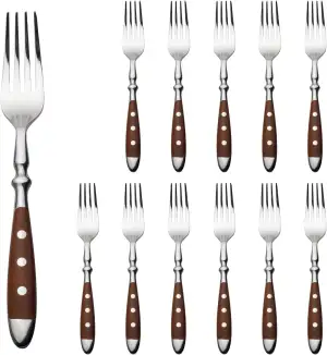 Alata Tafelgabeln 12 Stück, Edelstahl Modernes Braunen Griffen Speisegabel-Set, 
