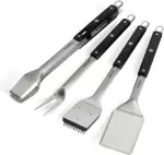 BURNHARD Edelstahl Grillbesteck Set 4-TLG. Grillzange, Grillbürste, Grillspachtel und Grillgabel, BBQ-Besteck mit Grillwender, hochwertige ABS-Kunststoffgriffe