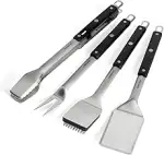 BURNHARD Edelstahl Grillbesteck Set 4-TLG. Grillzange, Grillbürste, Grillspachtel und Grillgabel,...