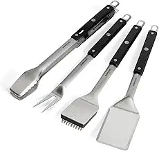 BURNHARD Edelstahl Grillbesteck Set 4-TLG. Grillzange, Grillbürste, Grillspachte