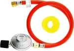 DRELD Gasschlauch Druckminderer Set 50 mbar Gasschlauch 80 cm Regler Set mit Schraubanschluss 1/4" Links×7/16" Gas Anschluss Set für Heizstrahler Hockerkocher Gasherd Gaskocher
