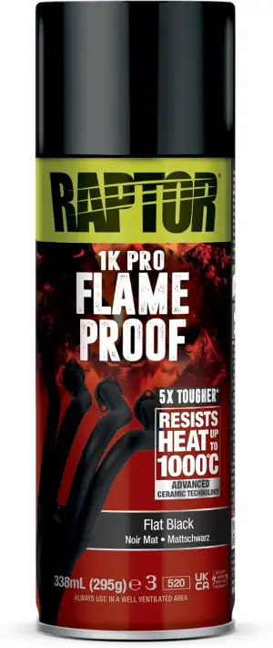 RAPTOR Flameproof | Feuerfest | hitzebeständig bis 1000°C | Thermo-Lack-Spray | 