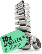greate 10x Schlauchschellen Edelstahl 8-16 mm - Einstellbare Schlauchschelle mit 9 mm Bandbreite ...