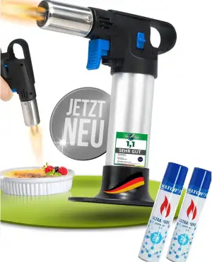 STAHLMANN® Flambierbrenner [1300°C] inkl. 2x 300 ml Gas – Premium Creme Brulee B