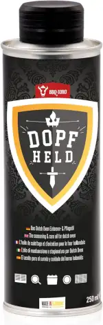 BBQ-Toro DOPFHELD - Das Dutch Oven Einbrenn- & Pflegeöl | 250 ml | Öl für Pflege von Gusseisen Grillzubehör | Einbrennöl für Grillrost, Grillplatte, Grillpfanne, Dutch Oven und mehr