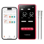 X Pro Fleischthermometer kabellos mit Bluetooth & WLAN, 2 Sonden 6 Sensoren, Einteiliges Edelstah...