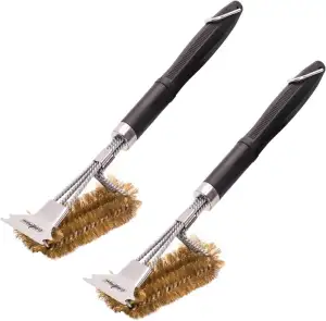2X Grillfürst Premium Grillbürste mit Messing Borsten, 45 cm - Grill Reinigungsbürste für Grillrost, Grillrost Bürste mit langem 3-Fach Bürstenkopf und Schaber