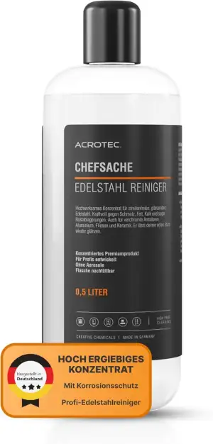 Edelstahl Reiniger CHEFSACHE 500 ml – Entfernt Fett & Kalk sowie Flugrost auf Edelstahl – Konzent...