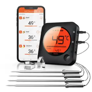 BFOUR 100m Grillthermometer Bluetooth, Fleischthermometer kabelloses mit 4 Edels