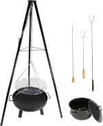 LEMODO Schwenkgrill mit Feuerschale, Dreibein Grill mit Grillrost, Hängegrill mit Gulaschkessel, 3 Bein Grill für BBQ, Grillgestell für Gulaschtopf, Holzkohlegrill mit Zubehör