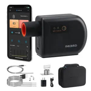 Inkbird Grillgebläse Bluetooth 5.1 und Wi-Fi 2,4 GHz Grillventilator, Automatischer Smoker Grillthermometer mit 4 Sonden Kompatibel mit Big Green Egg, Kamado Joe, Primo, Vision Grill, Akorn Kamado
