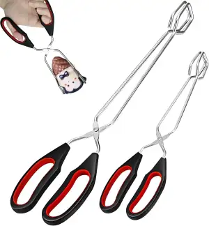 2 Stück Scheren Zange, Edelstahl Grillzange mit Rutschfesten und Hitzebeständige