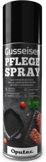 Oputec 1 x 500ml Gusseisen-Pflegespray - Grillzubehör, Schutz & der Pflege von Gussrosten, Pfannen, Töpfen, Dutch Oven, Grillrosten, Brätern aus Gusseisen - Cast Iron Antihaft-Schutzspray