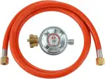 Gasregler Druckminderer 50mbar+Gasschlauch 150cm 1/4" Linkegewinde Betriebsdruck Gas Niederdruckregler Druckregler Zubehör/Ersatzteil für Gasgrils für Camping Picknicks Grillpartys