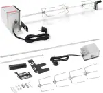 Grillspieß Elektrischer, 107cm universal Edelstahl Drehspieß mit 4X Fleischnadeln, Motor, Grillspieß für BBQ Grill Gasgrill, Rotisserie Set, Traglast 10KG, 220-240V, Silber