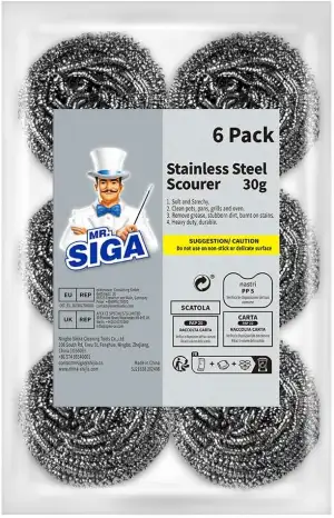 MR.SIGA Edelstahl-Scheuerschwamm, 6er-Pack, 30 g