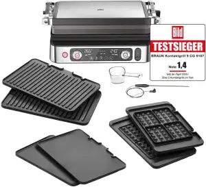 Braun MultiGrill 9 Pro CG 9167, Kontaktgrill mit Grill-, Flach-, Waffelplatten und Temperaturfühler, Grillpositionen: Kontakt, BBQ, Ofen, Spülmaschinenfeste Platten, Boost-Funktion bis 265°
