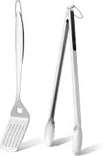 Grill Zubehör, Onader 2 Stück Edelstahl Grillbesteck Grillzubehör Set, Grillzange und Pfannenwender mit Extra-Langen Griff, Ideal für Gasgrill BBQ Camping, Hitzebeständig, Spülmaschinenfest