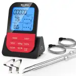 Fleischthermometer Kabellos, Grillthermometer Funk Digital Bratenthermometer BBQ Grill Zubehör mit Timer LCD Display 2 Sonde Kerntemperatur Steak Thermometer