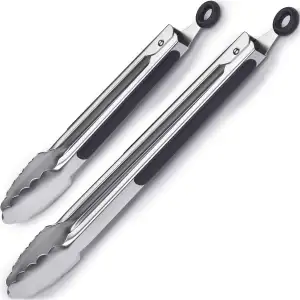 iNeibo Grillzange Edelstahl Hochwertige Küchenzange Mit Hitzebeständigem Silikongriff Und Sicherm Verschlusssystem 2er Set Zange Küche (23cm/31cm)