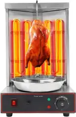 Elektrischer Grill 3000W - Automatischer Drehgrill mit 360° Rotation & Temperaturregelung (50-300°C) & Rutschfeste Füße und Anzeigeleuchten, 10kg Kapazität für Haushalt & Gewerbe, Edelstahl (Silber)