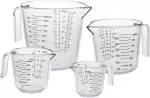 4 Stück Messbecher Set, Kunststoff Mit Griff und Skala, 150/300/600/1000ml, Hitzebeständig Präzisions Für Küche Labor, BPA-Frei, Transparent