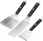 onlyfire Grillspachtel Set, Plancha Spachtel Edelstahl mit Aufhängeloch und Rutschfeste & Hitzebeständige Griffe, Smash Burger Set für Kochen, Backen, Wenden, Grillplatte, Küchenspachtel, 3 Teilig