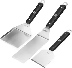 onlyfire Grillspachtel Set, Plancha Spachtel Edelstahl mit Aufhängeloch und Ruts