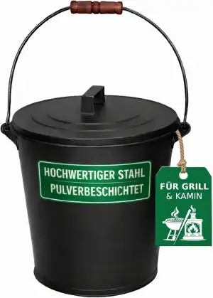 Ascheeimer 11L mit Deckel und Tragebügel, Metall Asche Eimer für Grill & Kamin O