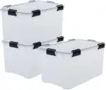 Iris Ohyama Luftdichte Kunststoff-Aufbewahrungsboxen mit Deckel, 70L, 3er-Set, Transparent, Hermetischer wasserdichter Verschluss, Robust Schnappverschlüsse, Stapelbar, Staubschutz, BPA-frei, DDAT-LD