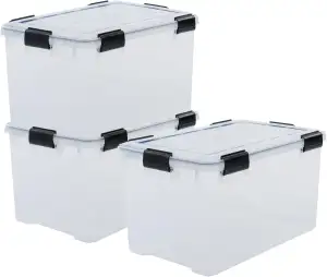 Iris Ohyama Luftdichte Kunststoff-Aufbewahrungsboxen mit Deckel, 70L, 3er-Set, Transparent, Hermetischer wasserdichter Verschluss, Robust Schnappverschlüsse, Stapelbar, Staubschutz, BPA-frei, DDAT-LD