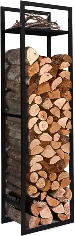 IDMarket - Vertikaler Kaminholzständer aus schwarzem Stahl mit Regal H.170 cm
