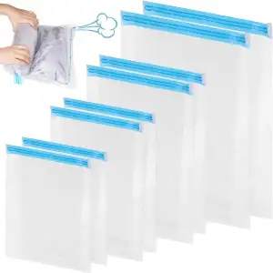 Vakuumbeutel für Kleidung, 8 Stück (50x70 cm, 40x60 cm, 50x35 cm, 39x32 cm) Vakuumierbeutel zum Rollen, Wiederverwendbar Vakuum Beutel für Reise & Rucksack, Ideal Platzsparend