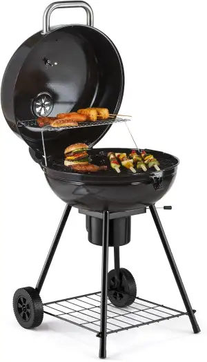 VonHaus Kettle Holzkohlegrill 53.3cm– Tragbarer Kugelgrill mit Warmhalterost, Te